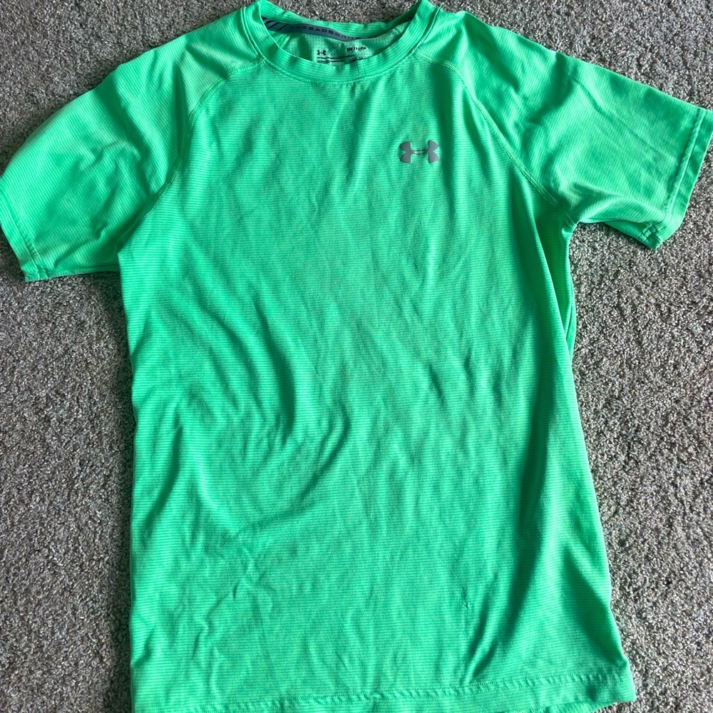 Bright green Under Armor fitted athletic top size small